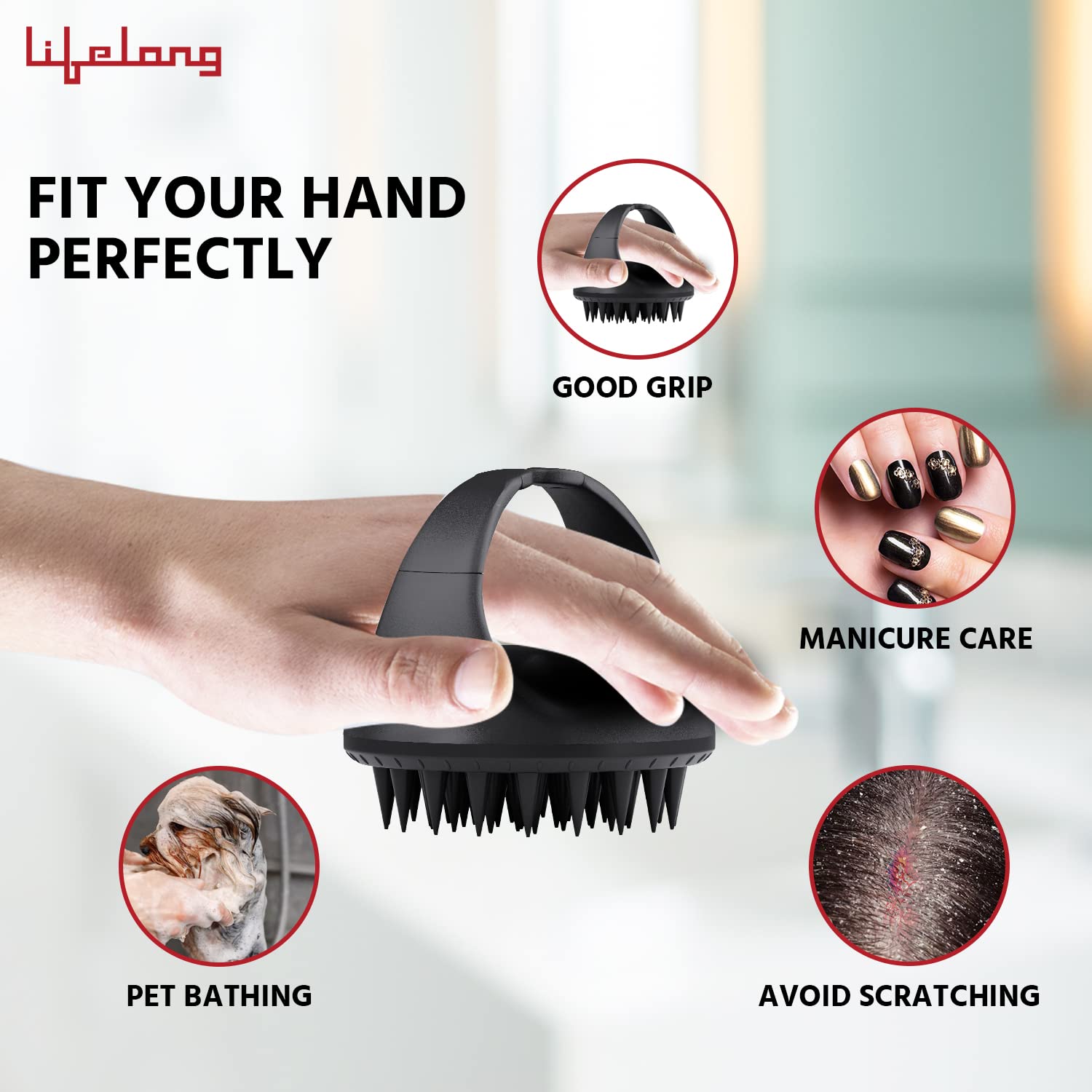 Lifelong Silicone Scalp Massager Shampoo Brush With Body Scrubber|Soft Silicone Hair Scrubber,Scalp Brush For Hair Growth & Dandruff Treatment|Wet Dry Hair Massager For All Hair Types