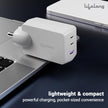 Lifelong 65W GaN Super Fast Wall Charger | 3- Port Output (2 Type C & 1 USB A) Compatible with Laptop (Dell, HP, Lenovo, MacBook), Phones- Samsung, One Plus, Oppo, Mi, Vivo, iPhone, &Tablets (Grey)