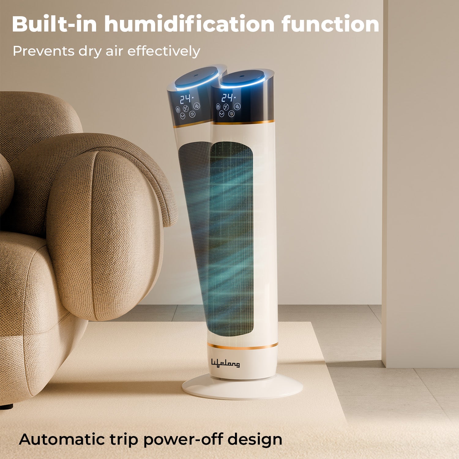 Lifelong PTC Room Heater for Home in Winter | 2000W with Humidification | Bedroom Electric Heater with RGB Light & Remote | 2in1 Fan Mode & Warm Wind | Low Noise, Energy Efficient & Portable Heater