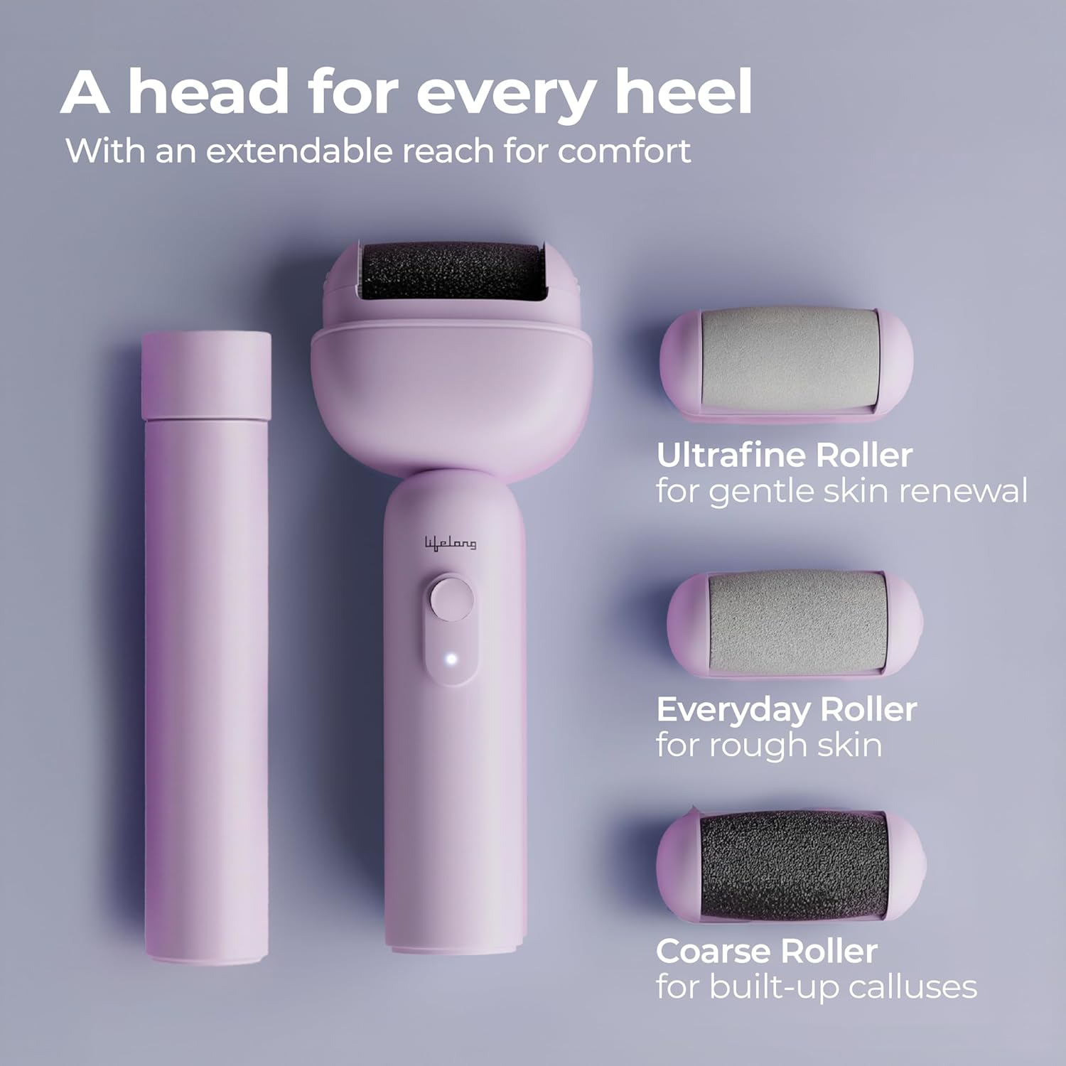 Lifelong PediGlide Luxe Electric Callus Remover for Feet | Waterproof Pedicure Machine with 3 Roller Heads, 2 Speeds, Type-C Charging & Focus Light