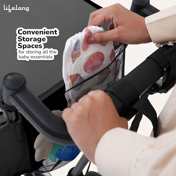 Lifelong Cuppy Baby Stroller | Lightweight Foldable Travel Pram for Kids | Cabin-Friendly with 5-Point Safety Harness, Adjustable Canopy & Storage Basket (20kg Capacity)