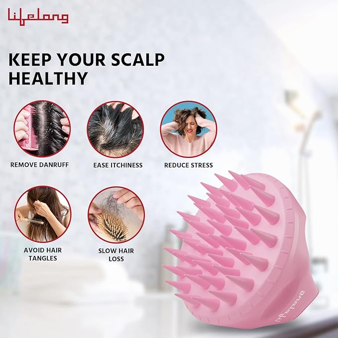 Silicone Scalp Massager & Body Scrubber – Hair & Dandruff Care Brush (Baby Pink)
