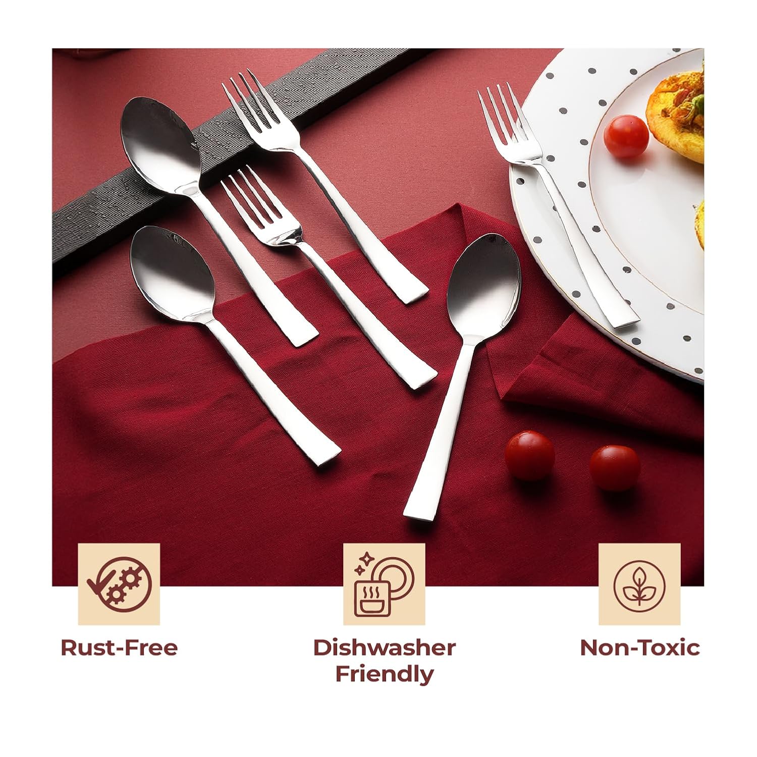 Lifelong Spoon & Fork Set 16 cm for Home & Kitchen | Stainless Steel Spoon Set| 6 Spoons & 6 Forks | Set of 12 for Dining | Mirror Polished Durable with Smooth Edges (LLCTSPF12, Silver)
