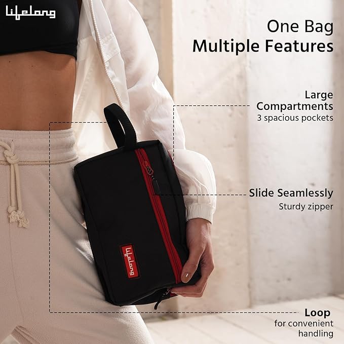 Polyester Toiletry Bag – Travel Essentials Organizer for Men & Women (Red/Black, 24cm)