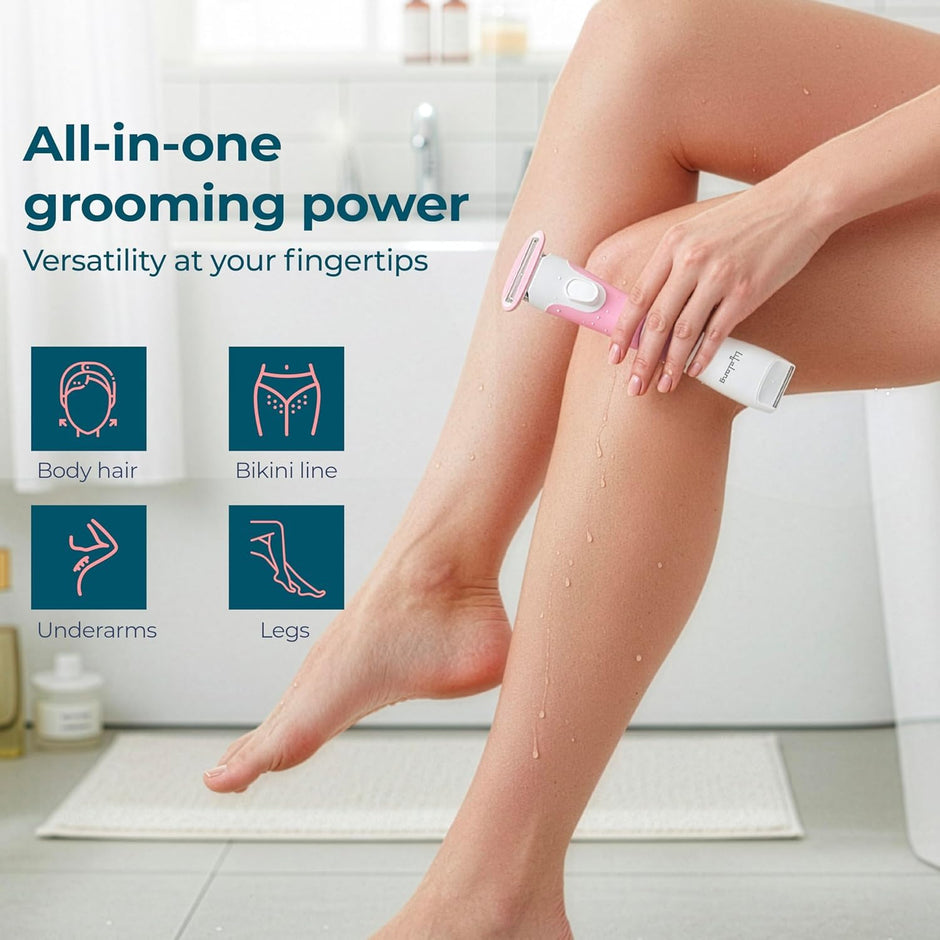 Lifelong Silken 2-in-1 Women’s Bikini & Body Trimmer | Waterproof Electric Trimmer & Manual Razor for Face, Legs & Underarms with Curve-Sensing Blades, 3 Refills, AA Battery