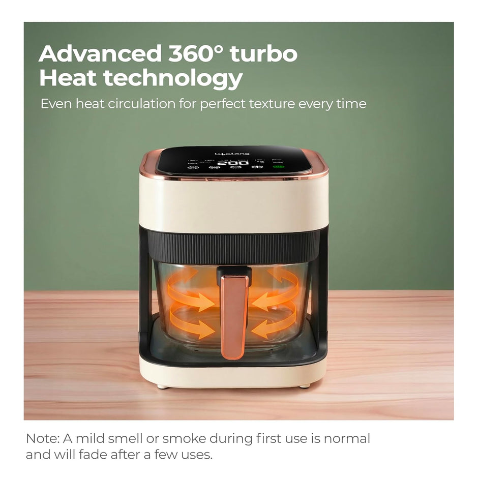 Lifelong PuroGlass Air Fryer | 4.2L Glass Basket | 8 Preset Modes | 1350W Power | Healthy Low Oil Cooking, 360Â° Turbo Heat Technology | LED Touch Control | Nonstick Easy Clean Kitchen Appliance(White)