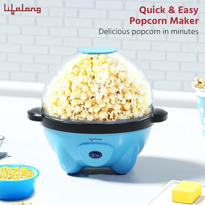 Lifelong Electric Popcorn Maker – Non-Stick, Oil Use, Serving Bowl Lid (LLEPM09)