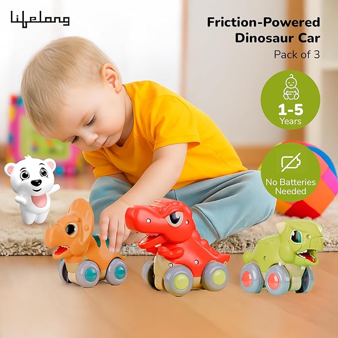 Cuppy Push & Go Dinosaur Cars – Pack of 3 Friction Toys for Kids (1+ Year)
