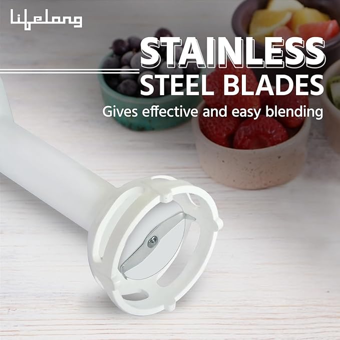 Lifelong 300W Stainless Steel Hand Blender – Low Noise, Anti-Splash