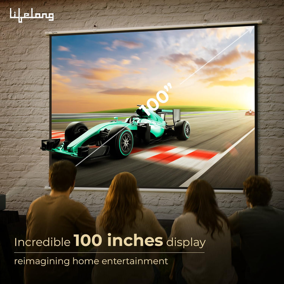 Lifelong CineMagic 100-Inch Projector Screen, 4K & 3D Ready, Manual Map Type
