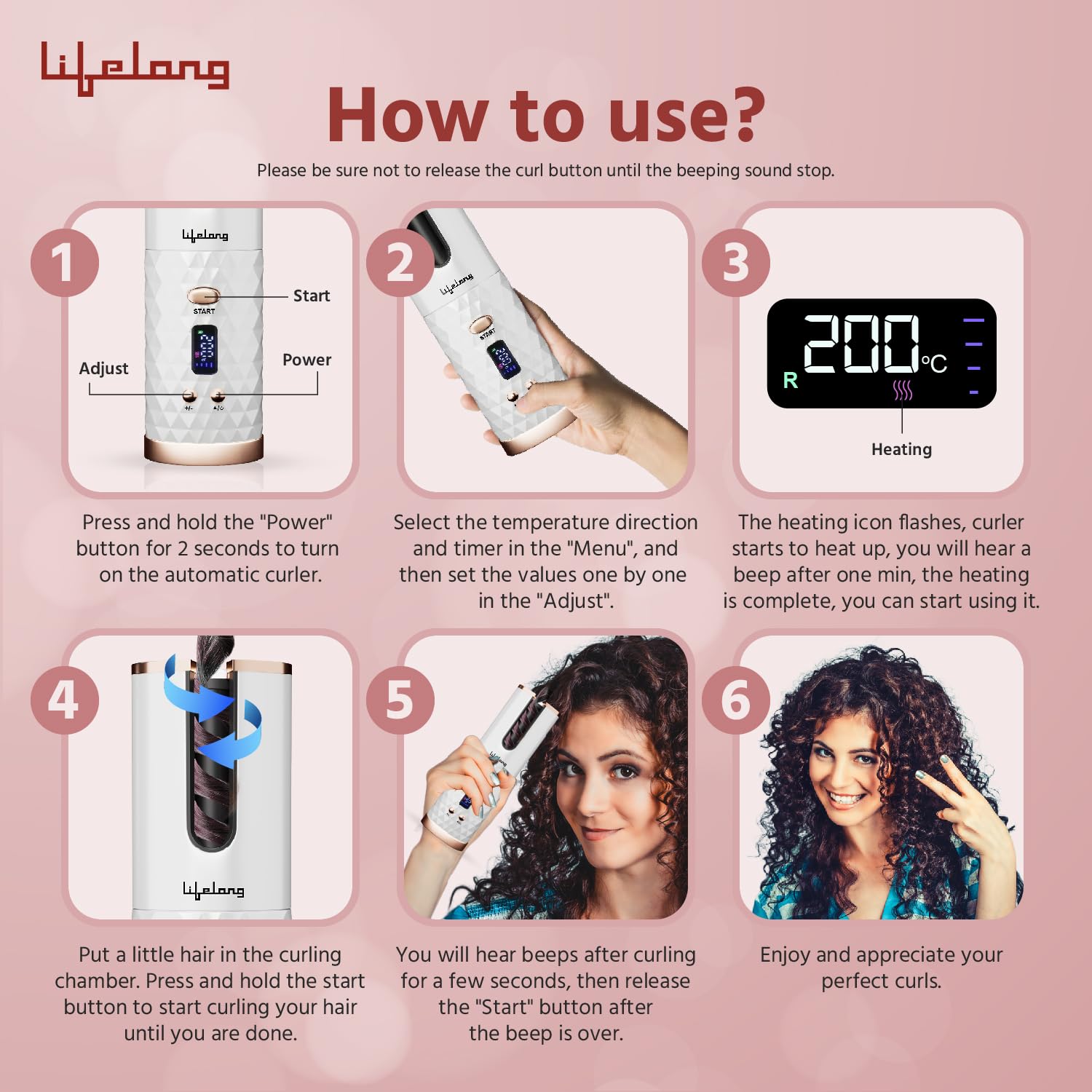 Lifelong Automatic Hair Curler | Cordless, Rechargeable & Adjustable Heat Styling Tool