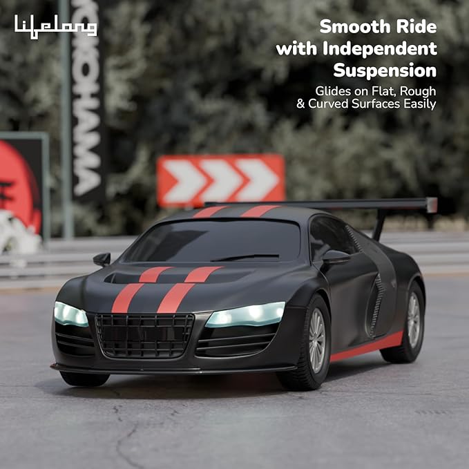 Lifelong Cuppy Remote Control Car Toy for Kids – 2.4GHz High-Speed Racing Car with LED Lights, Rechargeable Battery, Type-C Charging, Anti-Skid Tyres & Suspension (BIS Certified)