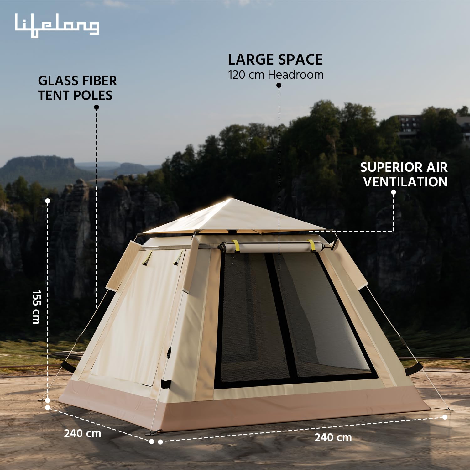 Lifelong Tent for Camping- Quick Pop-up Camping Tant with Glass Fiber Tent Poles