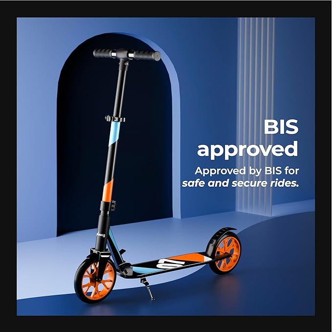Lifelong Adult Kick Scooter – Adjustable Height, Lightweight Aluminium Frame, Foldable Design for Outdoor Riding (Black & Orange)