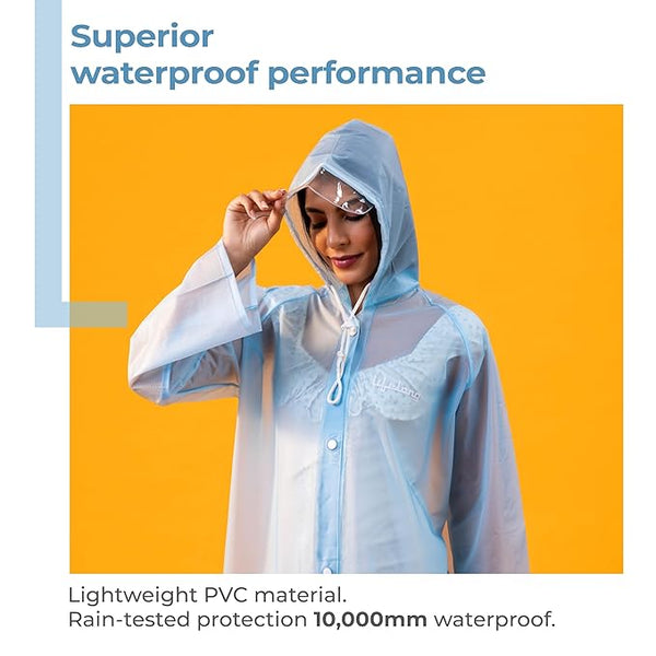 Lifelong Women’s Raincoat – 100% Waterproof One-Piece with Hood, Side Pocket & Snap Buttons, Lightweight & Portable Travel Rainwear (Sky Blue, M)