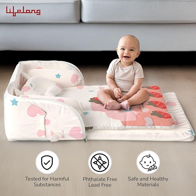 Lifelong Cuppy Baby Nest Lite | Portable & Foldable Infant Sleeping Bed for Newborns | Soft, Cozy & Travel-Friendly Baby Carry Bed with Cushioning (42 x 36 cm)