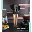 Lifelong Non-Stick Silicone Spatula Set | Set of 3-Spoon Spatulas, Slotted Turner, and Soup Ladle | Dishwasher Safe, Silicone Spatulas with Wooden Handle for Serving & Cooking | (LLCTSLW03,Black)
