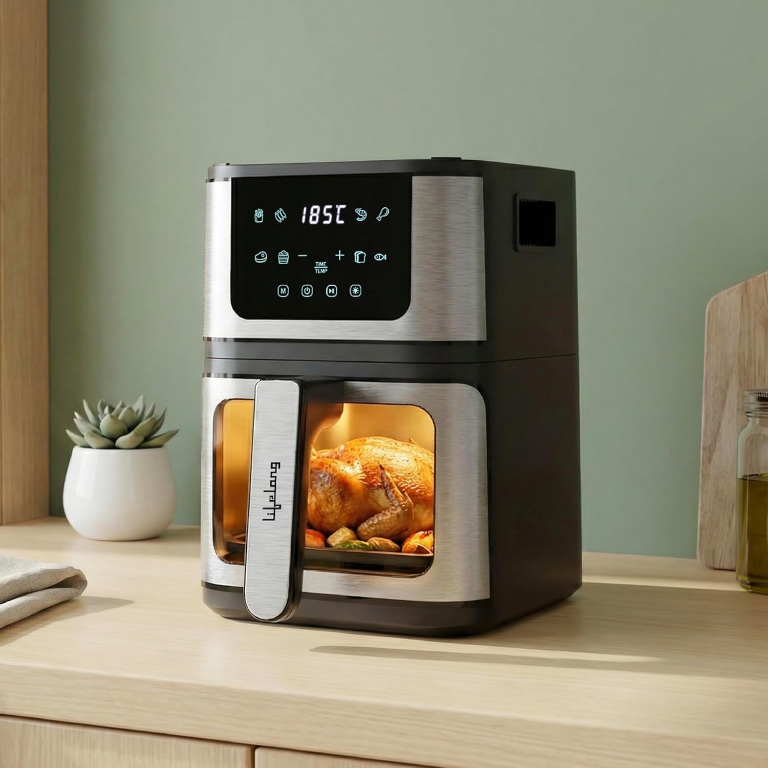 Lifelong BRIK 2-in-1 Air Fryer & Barbeque | 1350W Power, 8 Presets | 4.2L Basket with Glass Window | Flip Design for Air Frying & Grilling | Low Oil Cooking, 360Â° Rapid Air Technology |LED Touch Panel Silver & Black