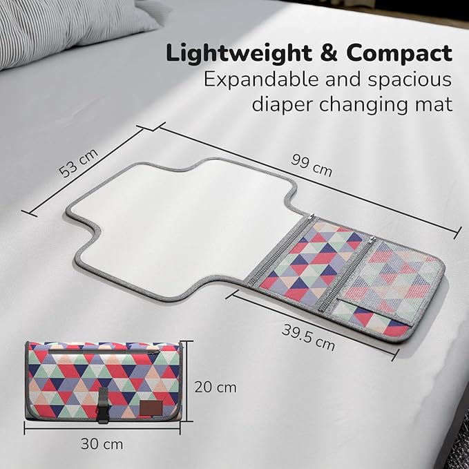 Lifelong Cuppy Portable Diaper Changing Mat for Baby | Waterproof Foldable Travel Mat with Wet Wipes Pocket | Machine Washable Massage & Diaper Change Mat