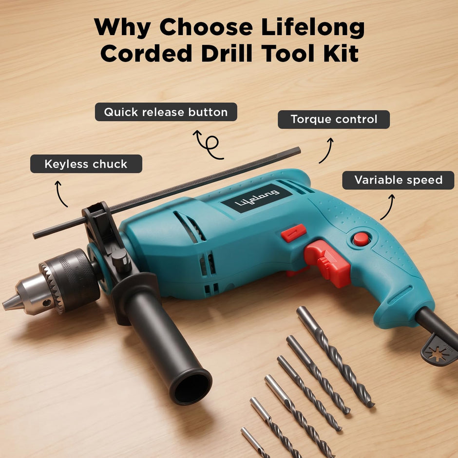 Lifelong Corded Drill Tool Kit for Home Repairs, DIY Projects & Drilling Tasks