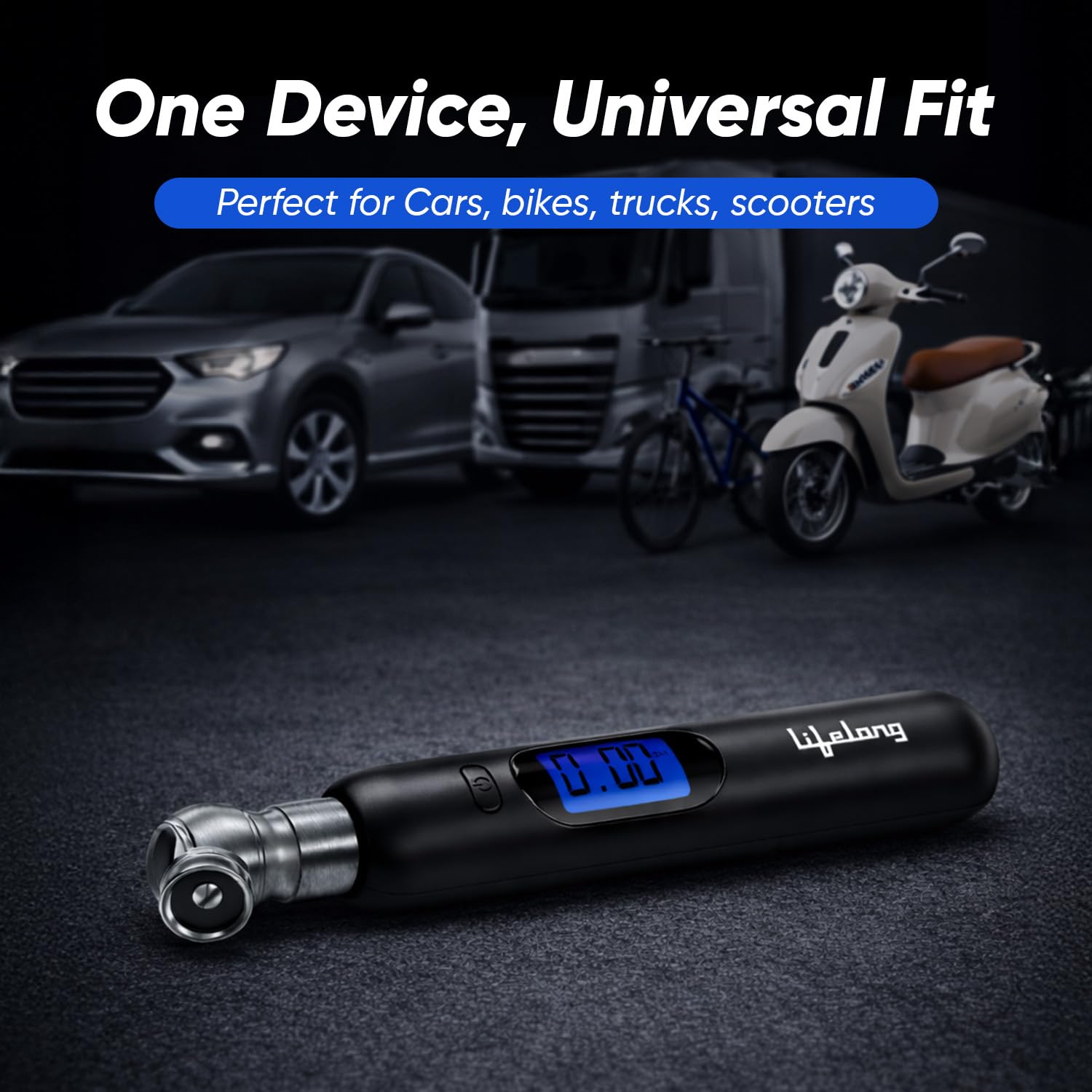 Lifelong Tyre Pressure Gauge | Backlit LCD, 0-150 PSI, Portable Digital Tester