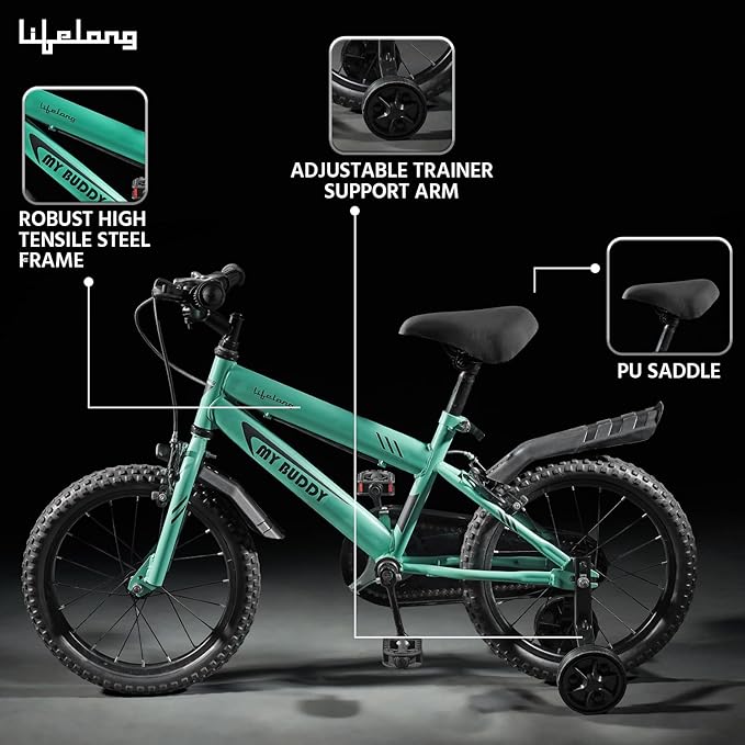 16T Kids Cycle – 95% Pre-Assembled Bike for Boys & Girls (MyBuddy, Green)