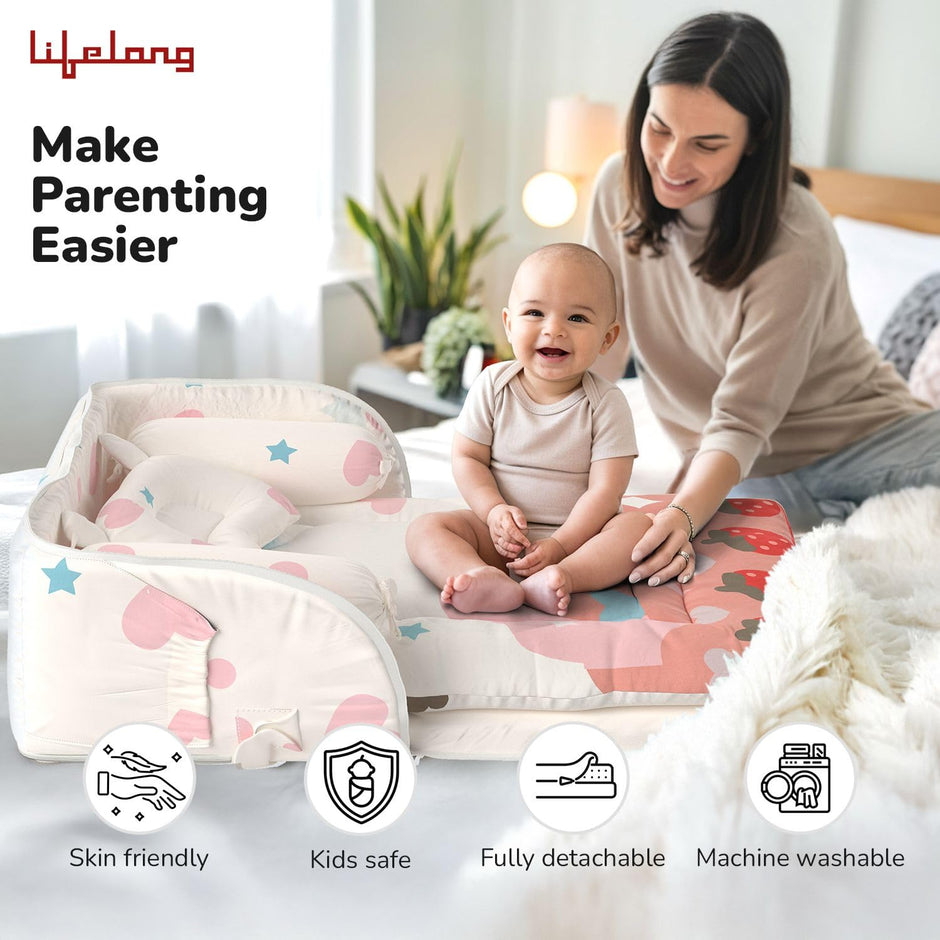 Lifelong Cuppy Baby Nest Lite | Portable & Foldable Infant Sleeping Bed for Newborns | Soft, Cozy & Travel-Friendly Baby Carry Bed with Cushioning (42 x 36 cm)