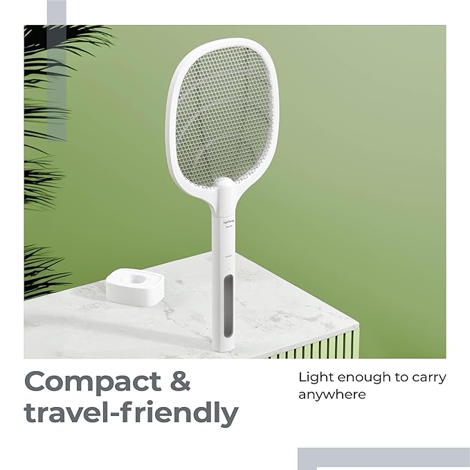 Lifelong 2-in-1 Foldable Electric Mosquito Racket – Rechargeable 1200mAh Bat with UV Light Trap, Type-C Charging & Base Stand