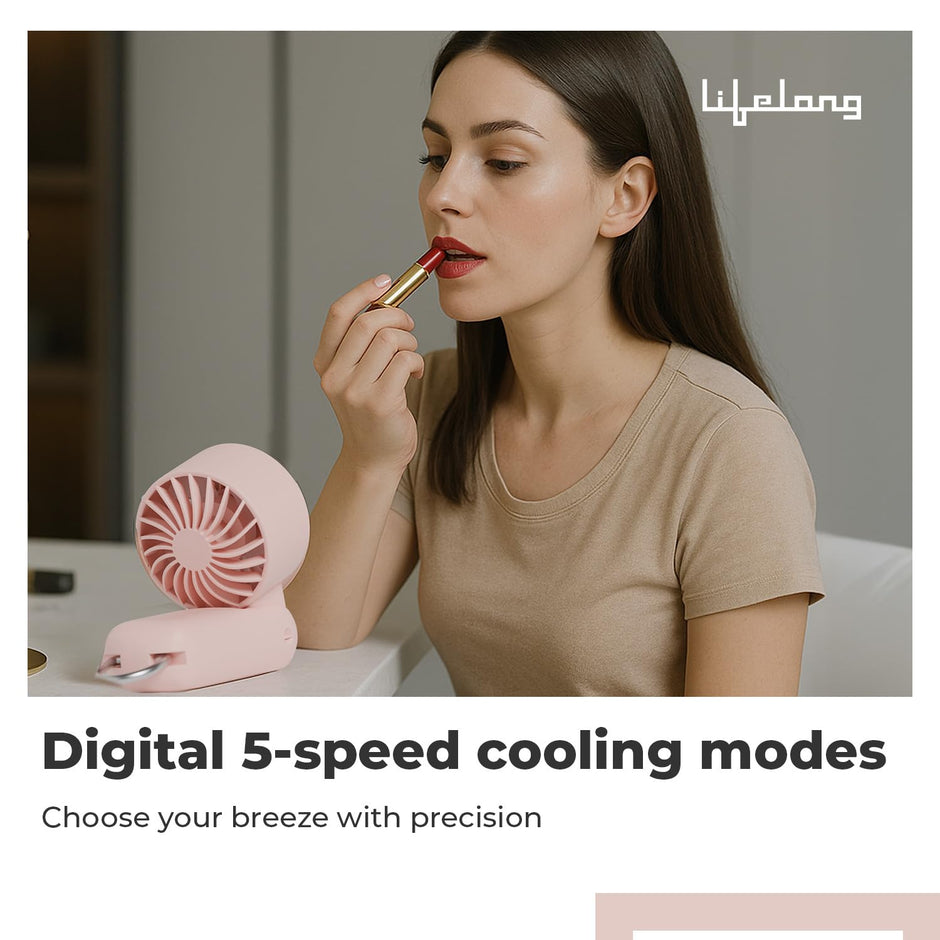 Lifelong Hand Fan with Ice Touch | Portable & Foldable Rechargeable Fan