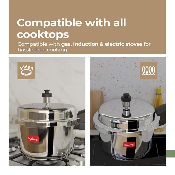 Lifelong Stainless Steel Pressure Cooker – 3 Liters, ISI Certified Outer Lid, Induction & Gas Compatible, Lock System (Silver)