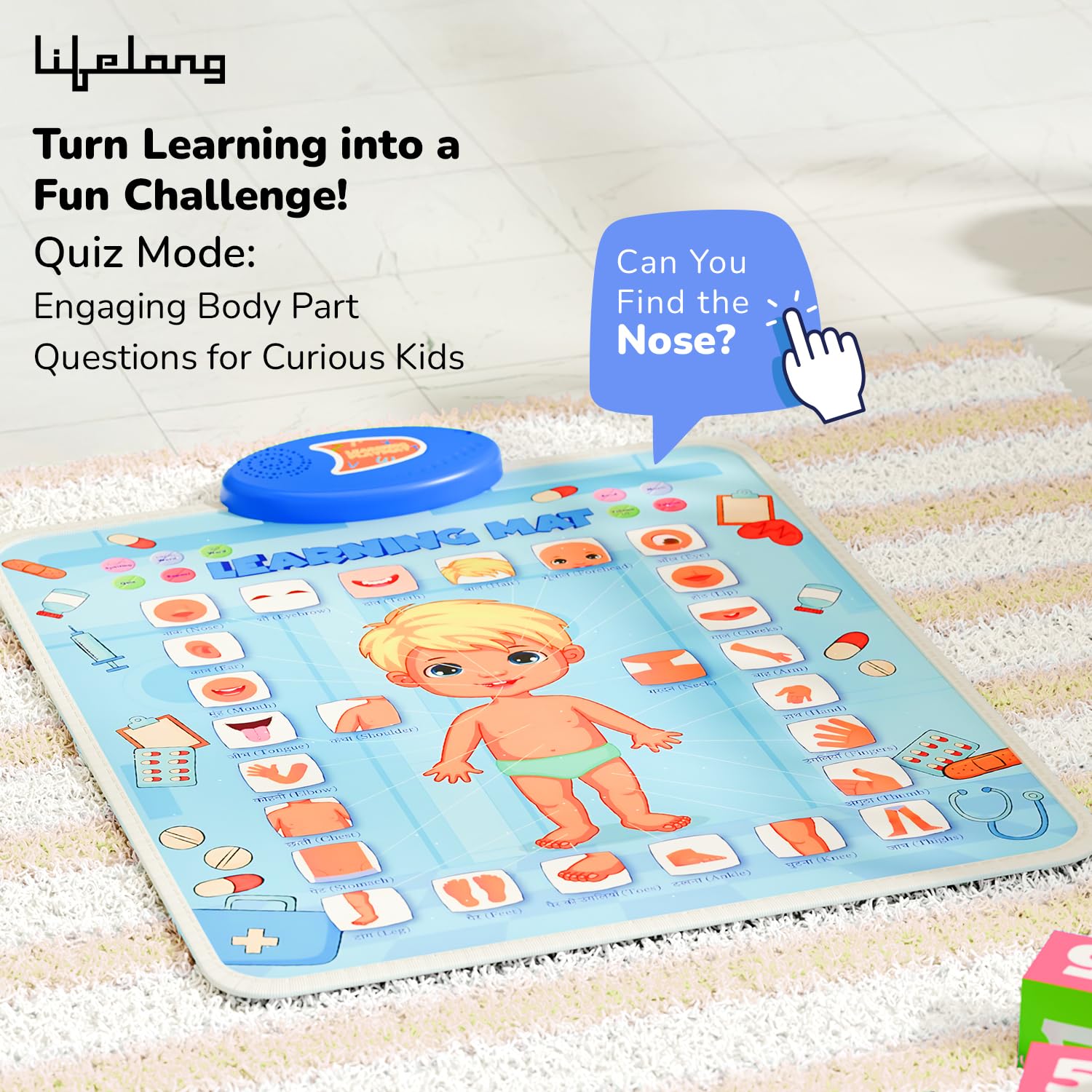 Lifelong Cuppy Bilingual Talking Playmat | English & Hindi Body Parts Learning Mat