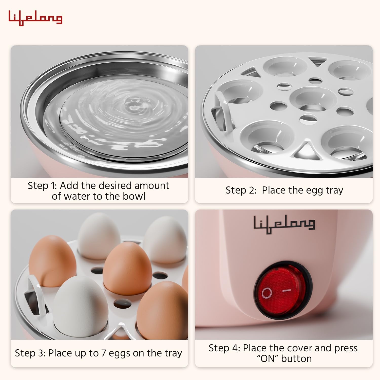 Lifelong 7 Egg Boiler – 3 Boiling Modes, Auto Shut-Off, One-Touch (LLEEB09)