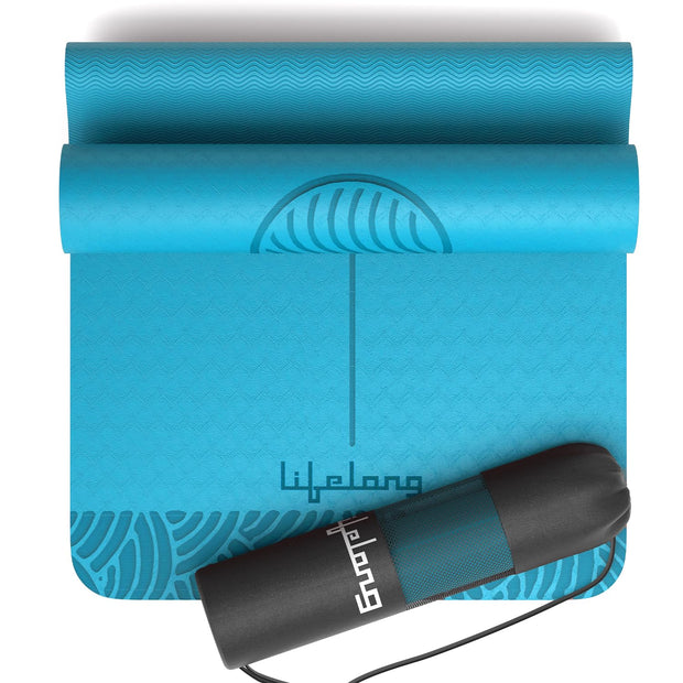 Lifelong Yoga Mat for Man & Woman | 5mm Thick TPE Cushioning | Non-Toxic & Sweat-Resistant Exercise Mat for Home Workout | Free Carry Bag | Gym & Studio Yoga Mat for Woman| Made in India (Teal Blue) TPE-Yoga mat 5MM Teal Blue