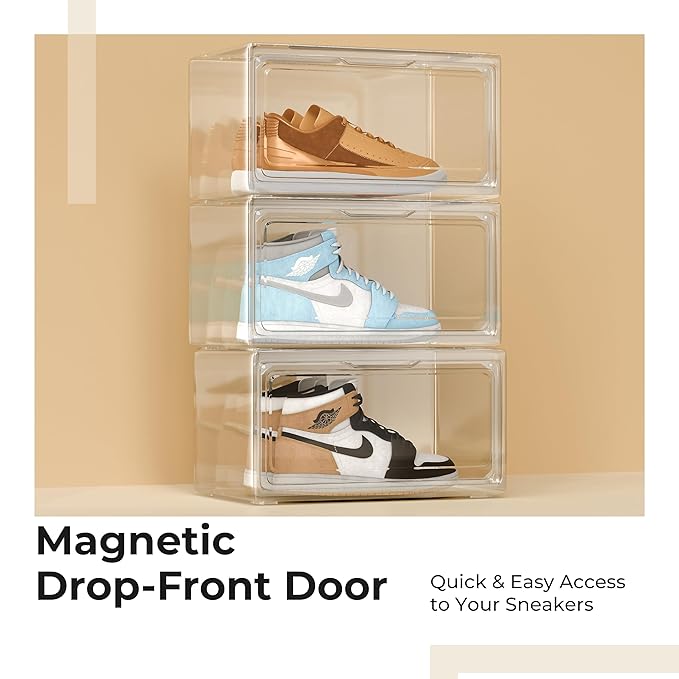 24-Pack Stackable Shoe Storage Boxes – Clear Plastic Containers For Sneakers & Flats, Free Standing