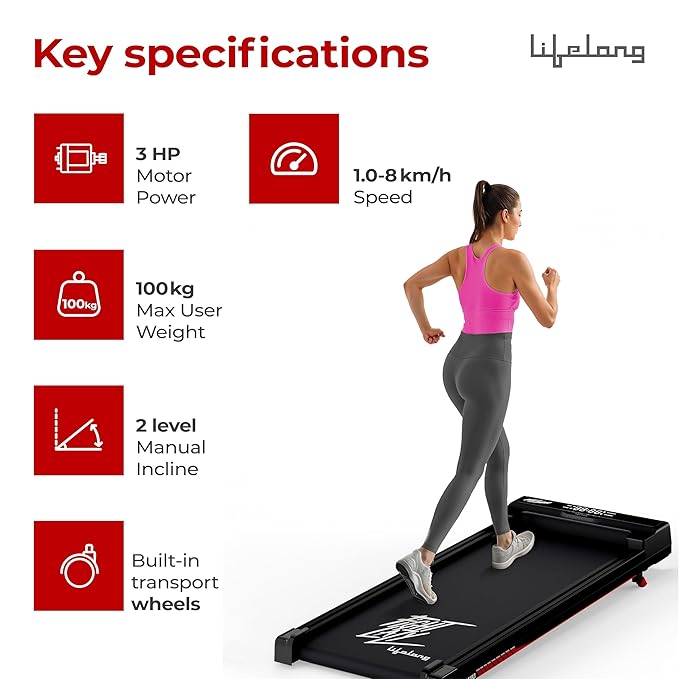 Lifelong Walking Pad Treadmill – 3HP Motor, Incline, Foldable, 110Kg (LLTM183)