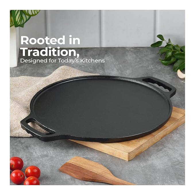 26cm Cast Iron Dosa Tawa with Wooden Spatula