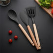 Lifelong Non-Stick Silicone Spatula Set | Set of 3-Spoon Spatulas, Slotted Turner, and Soup Ladle | Dishwasher Safe, Silicone Spatulas with Wooden Handle for Serving & Cooking | (LLCTSLW03,Black)