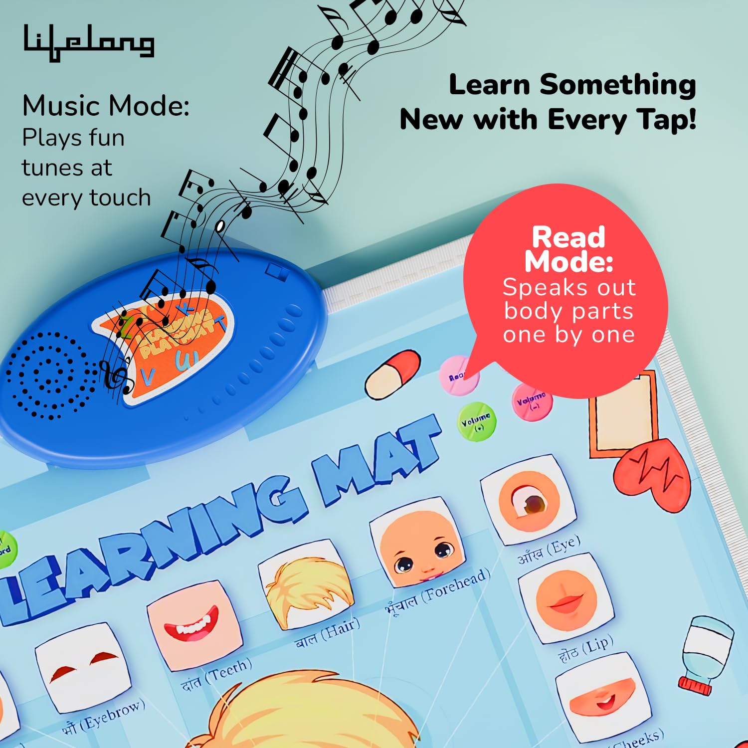 Lifelong Cuppy Bilingual Talking Playmat | English & Hindi Body Parts Learning Mat
