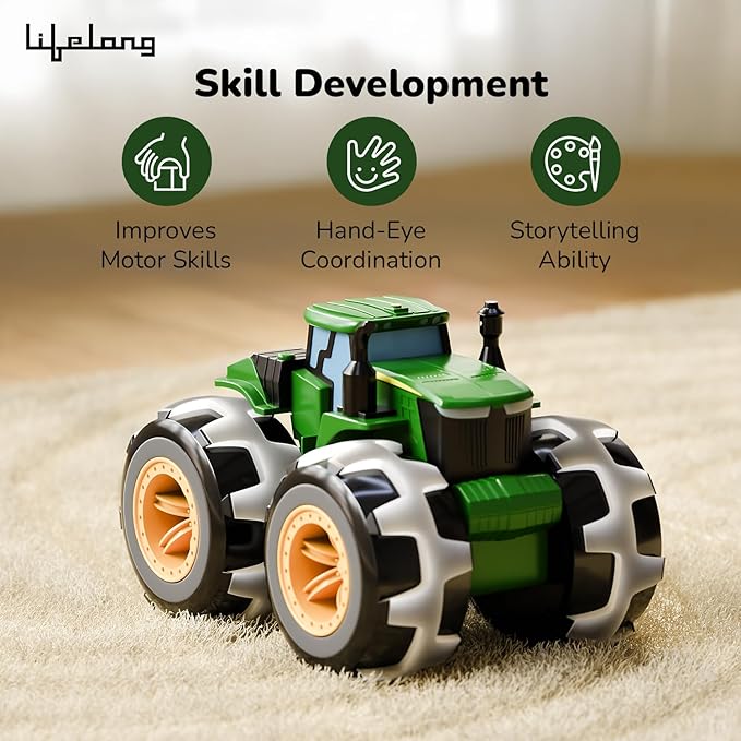 Lifelong Cuppy Friction Powered Tractor Toy for Kids | Push & Go Farm Truck with Lights | Durable All-Terrain Vehicle Toy for Boys & Girls 6 Months+