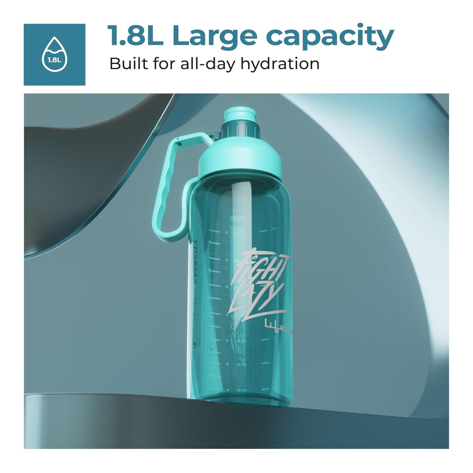 Lifelong 1.8L Plastic Gallon Water Bottle – BPA-Free, Leak-Proof Motivational Gym Bottle for Men & Women (Blue)