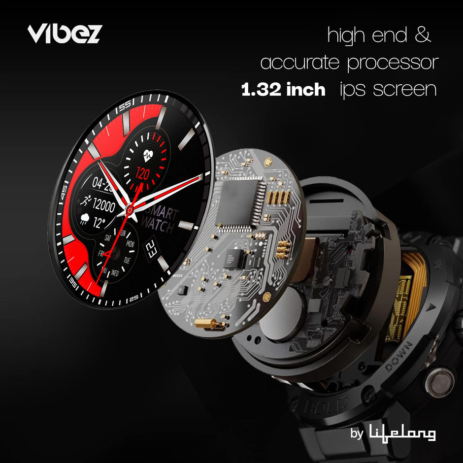Vibez by Lifelong Bold Smartwatch For Men Bluetooth Calling 1.32" HD Display