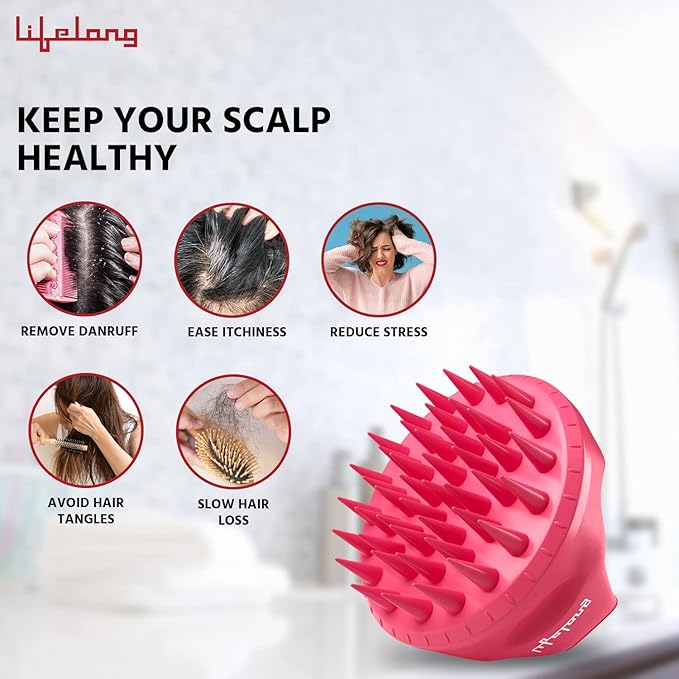 Silicone Scalp Massager & Body Scrubber – Hair Growth & Dandruff Care Brush (Pink)