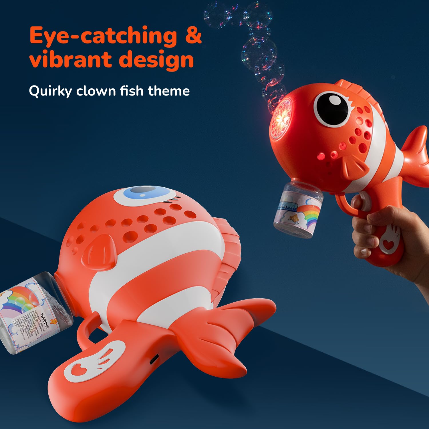 Lifelong Cuppy Rechargeable Clown Fish Bubble Gun with Lights & Bubble Solution
