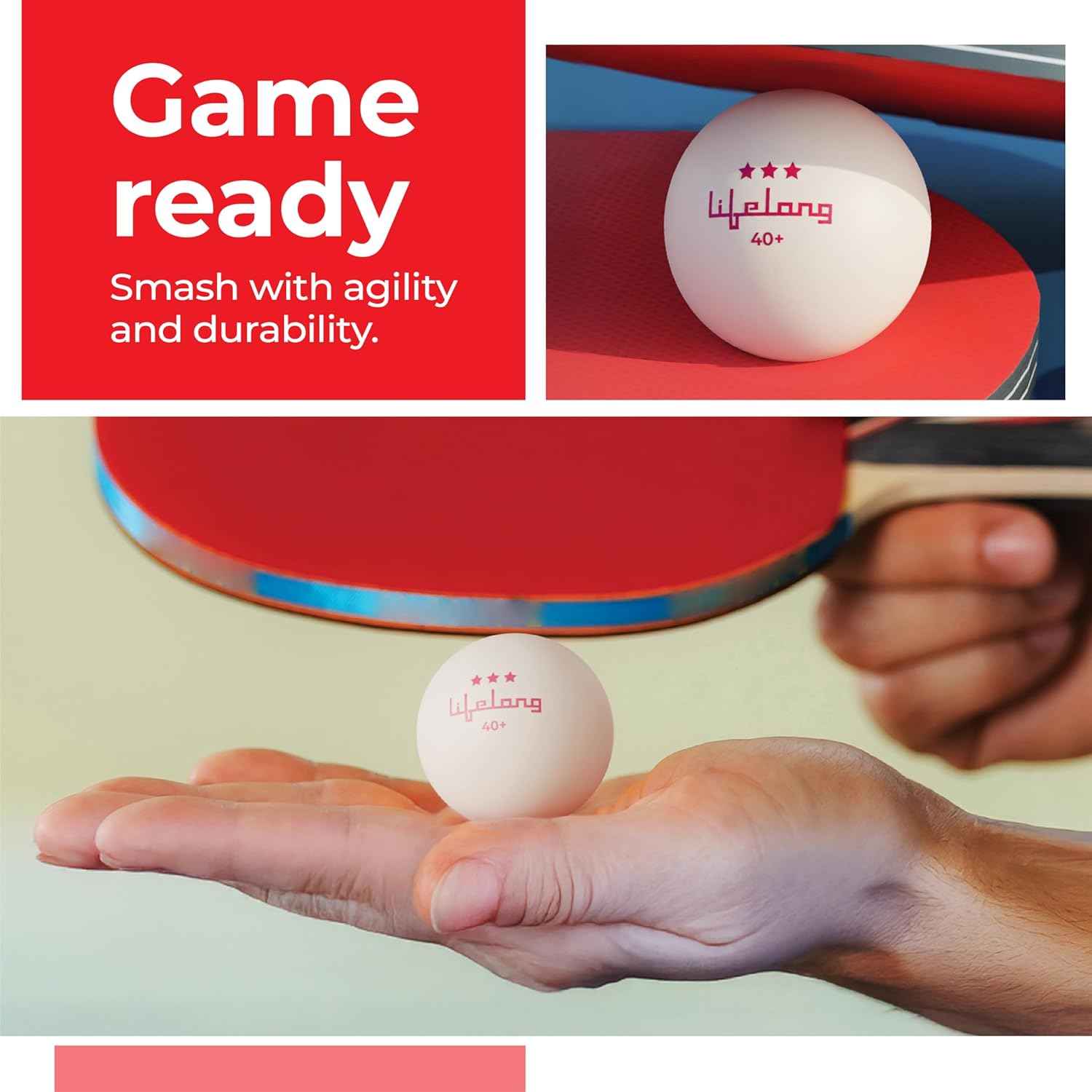 Lifelong Table Tennis Balls | 40mm 3 Star ABS Plastic | Professional Ping Pong Balls for Kids and Adults | for Training and Practice, Indoor Outdoor Games and Matches | Pack of 6