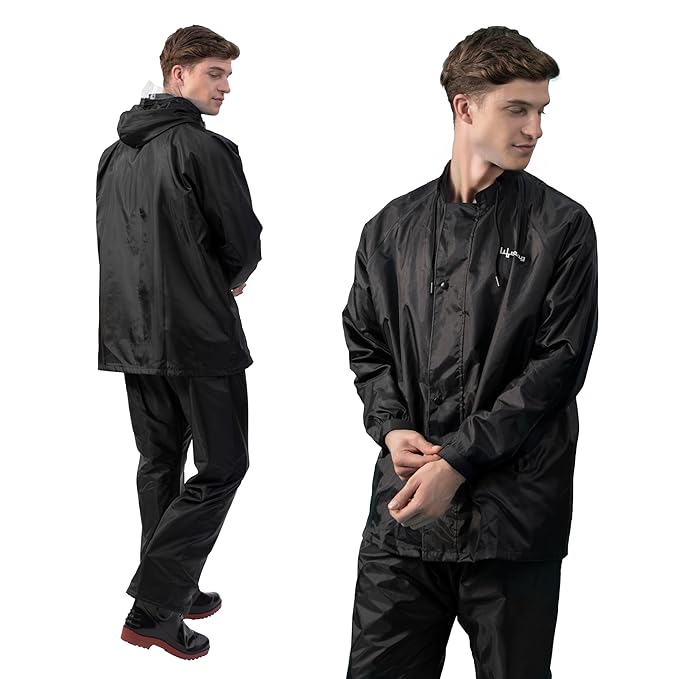 Waterproof Reversible Hooded Raincoat XL Black