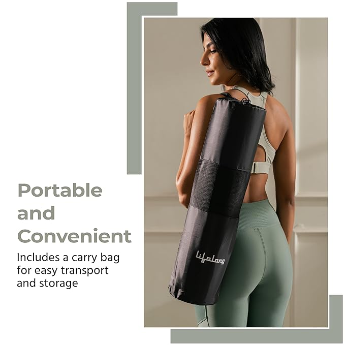 Yoga Mat with Carry Bag – 5mm Thick TPE, Non-Toxic & Sweat-Resistant (Olive Green)
