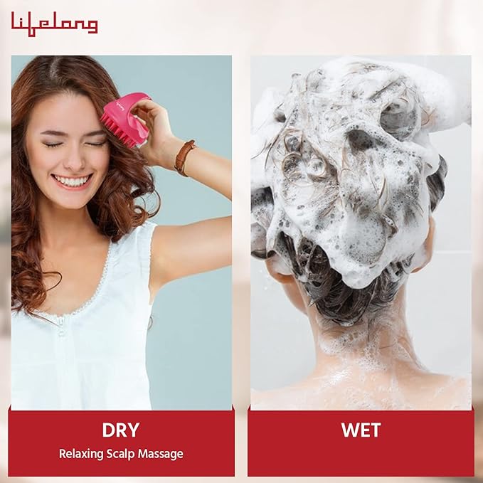 Silicone Scalp Massager & Body Scrubber – Hair Growth & Dandruff Care Brush (Pink)