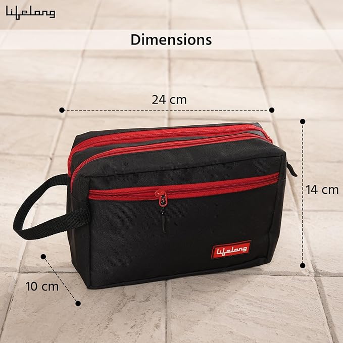 Polyester Toiletry Bag – Travel Essentials Organizer for Men & Women (Red/Black, 24cm)