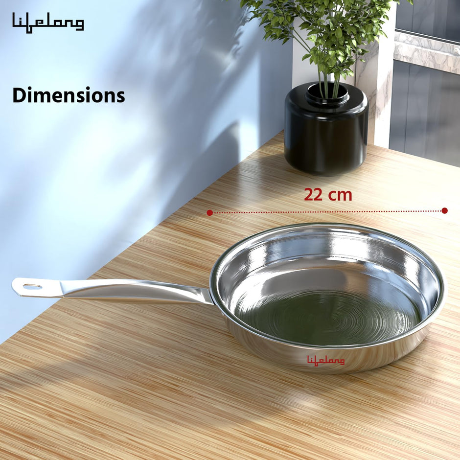 Tri-Ply Stainless Steel Fry Pan – 22 cm, 1.25L (Silver)