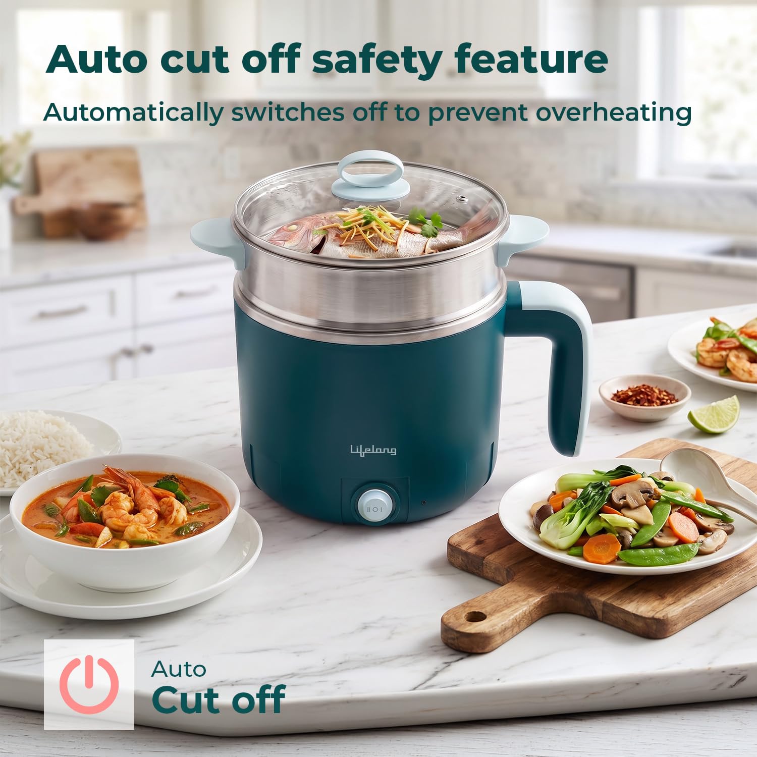 Lifelong Multipurpose Kettle with Idli Tray | Multi Cooker Electric Kettle | 1.2L Stainless Steel Body